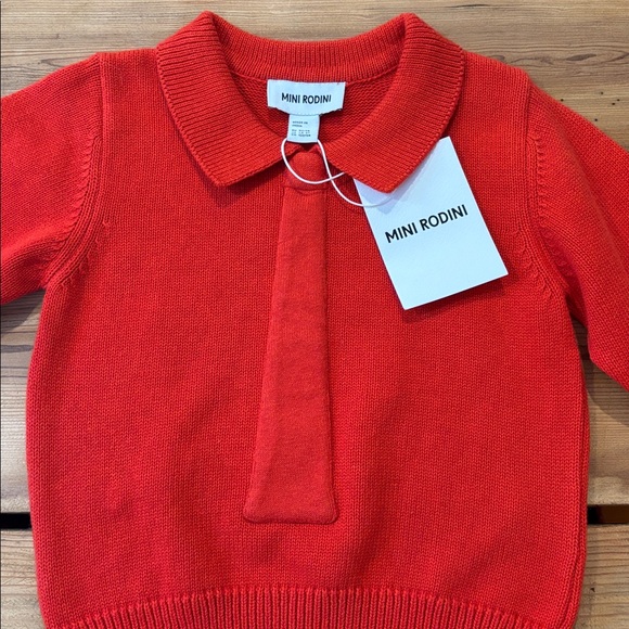 New! MINI RODINI 92/98 Red Wool Knitted Tie Sweater Collar - Picture 3 of 9